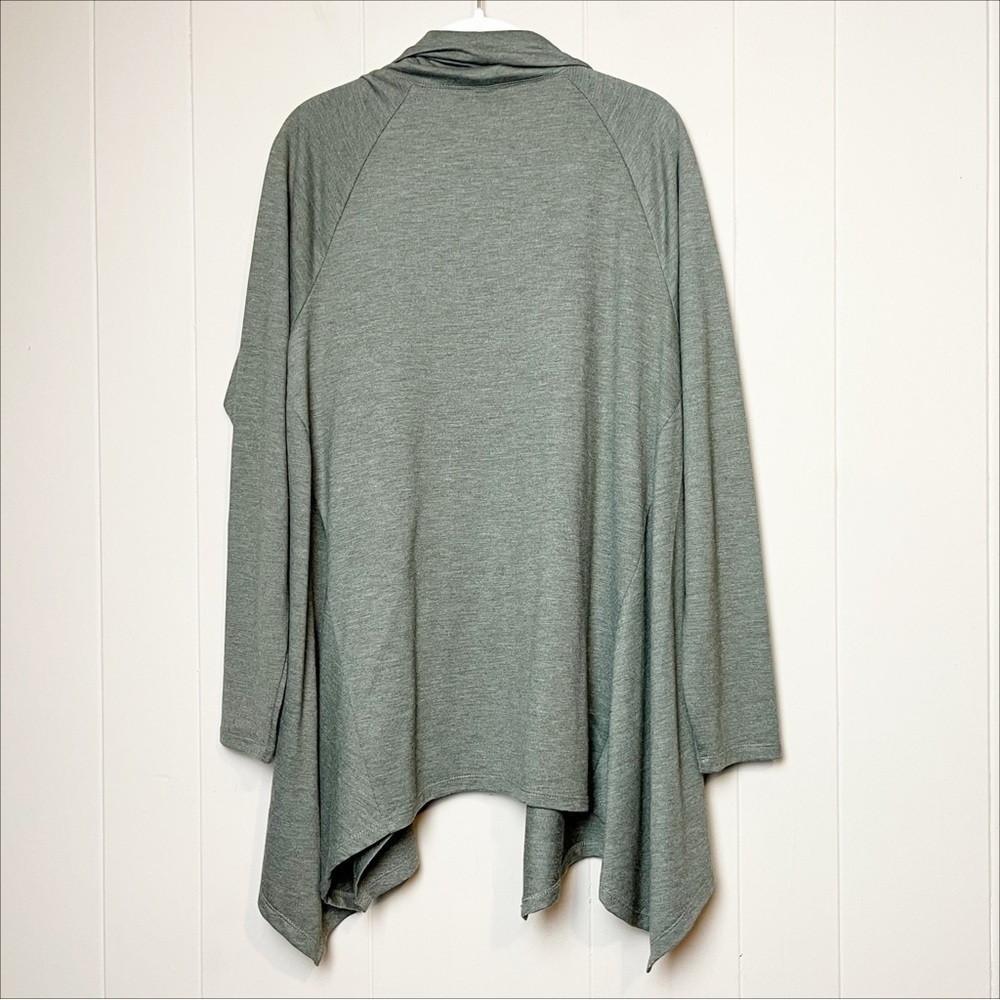 LOGO Lori Goldstein stretch knit cardigan medium open front gray green‎ neutral - Picture 5 of 10